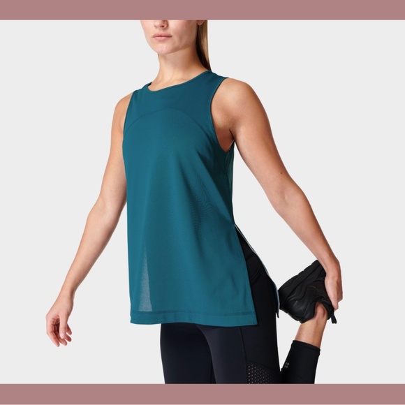 NWT $54 Sweaty Betty [ XL ] Light Speed Crop Running‎ Tank Top Cascade Blue - Picture 1 of 14